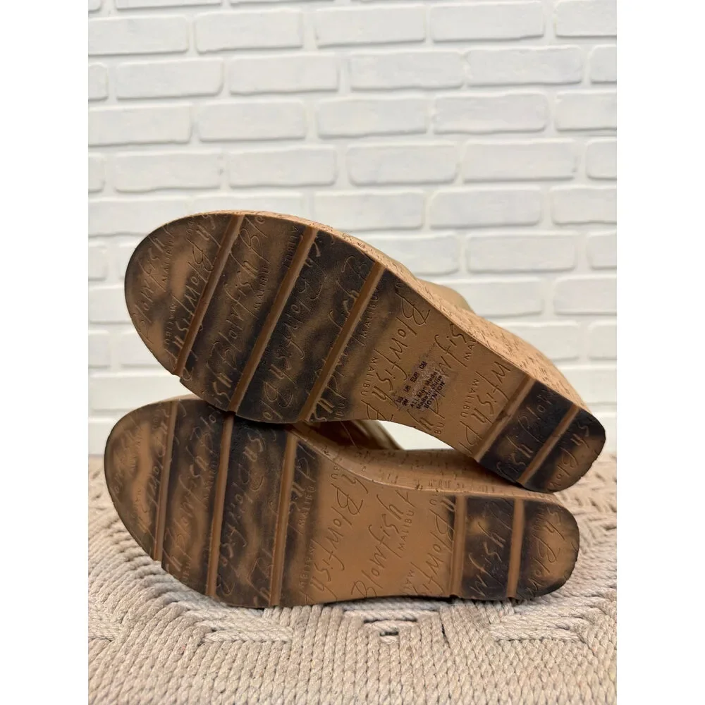 Blowfish Malibu Gold Platform Wedge Sandals Cork Sole Size 9